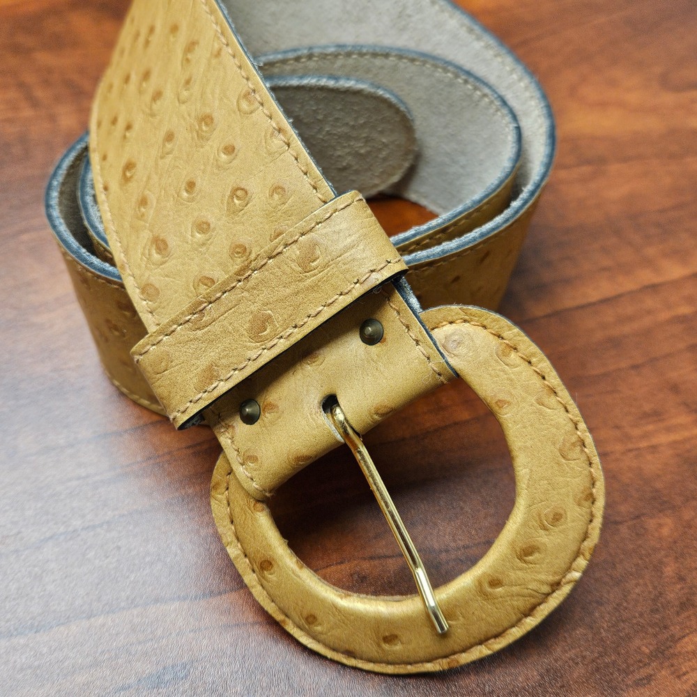 Anne Klein for Calderon Tan Ostrich Embossed Leather Belt Made in USA Size M
